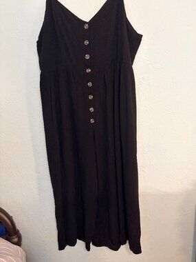 Kori America Black Wide Leg Jumpsuit 1XL Boho Casual Resortwear Beach Vacation